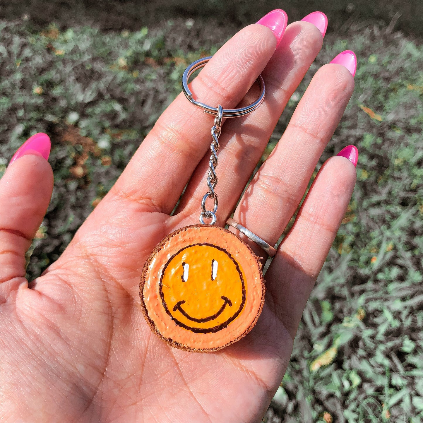 Wooden Smiley Keychain