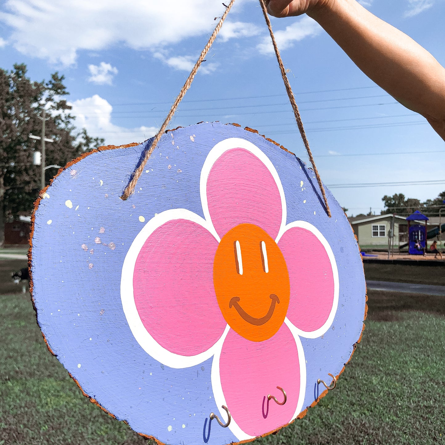 Smiley Floral Hanging Wall Sign