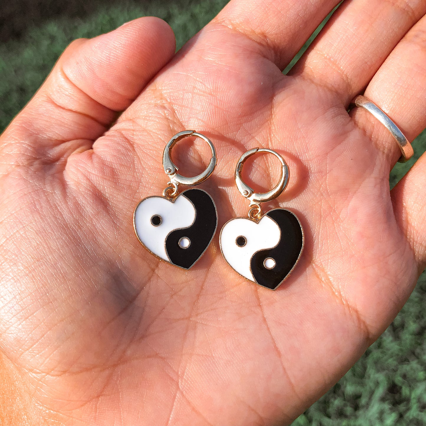 Ying Yang Heart Gold Dangles