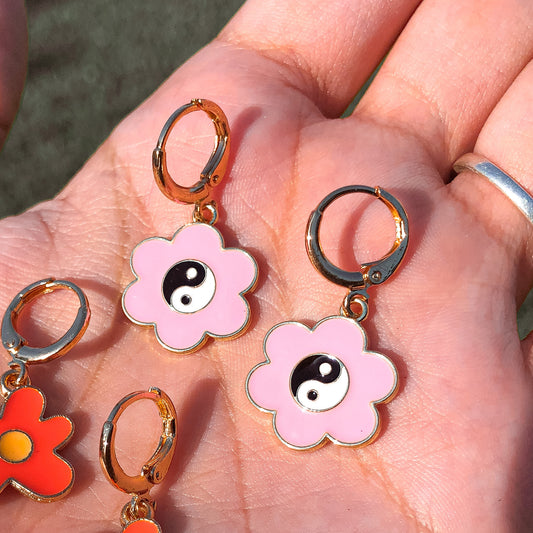 Ying Yang Floral Dangles