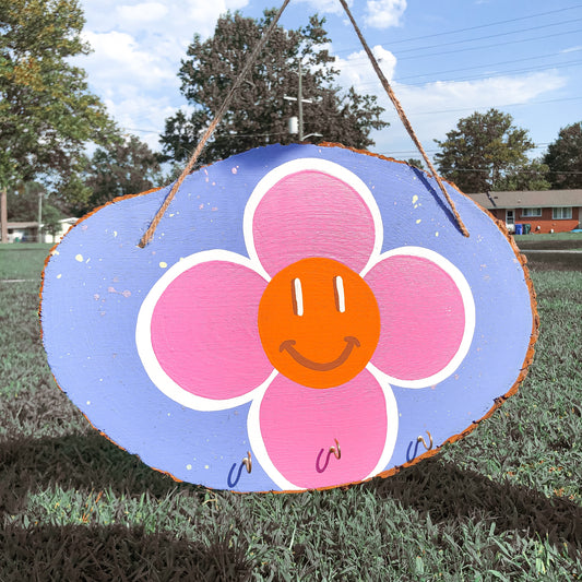 Smiley Floral Hanging Wall Sign